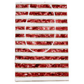 Sac Cadeau Moyen Noël Or Rouge blanc Parties scintillant rayures (Devant)