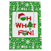 Sac Cadeau Moyen Noël Pickleball Green Oh What Fun et blanc (Devant)