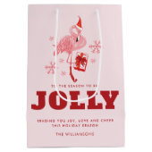 Sac Cadeau Moyen Noël Pink Flamant rose Tropical Beach (Dos)