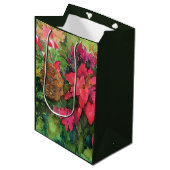 Sac Cadeau Moyen Noel Poinsettia peinture aquarelle originale (Devant Angle)