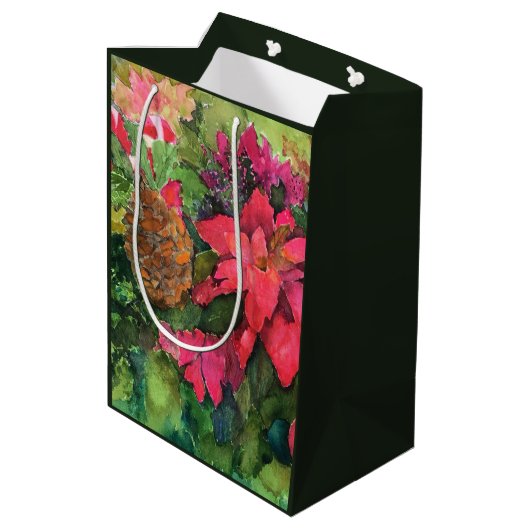 Sac Cadeau Moyen Noel Poinsettia peinture aquarelle originale (Dos Angle)