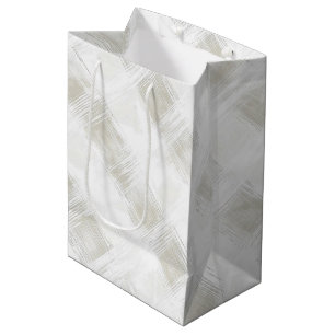 Sac Cadeau Moyen Noël Rayures Carreaux Blanc Crème