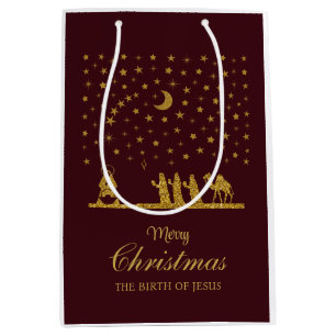 Sac Cadeau Moyen Noël religieux, Naissance de Jésus, Trois Roi