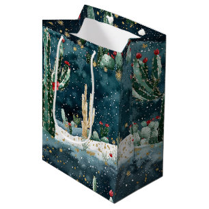 Sac Cadeau Moyen Noël Rouge Bleu Vert Cactus Floral