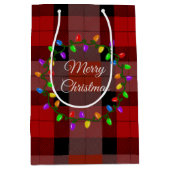 Sac Cadeau Moyen Noël Rouge Plaid Et Lights Wire (Devant)