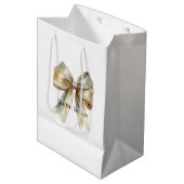 Sac Cadeau Moyen Noel Rustique Blanc Vert Or Bow Personnalisé (Devant Angle)