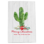 Sac Cadeau Moyen Noël rustique Cactus White Wood Holiday (Devant)