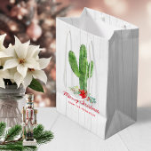 Sac Cadeau Moyen Noël rustique Cactus White Wood Holiday