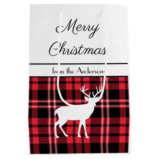 Sac Cadeau Moyen Noël Rustique Rouge Plaid (Dos)