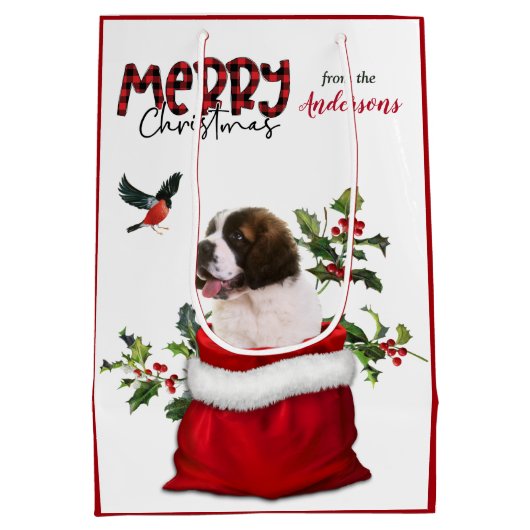 Sac Cadeau Moyen Noël Saint Bernard Puppy Chien (Dos)