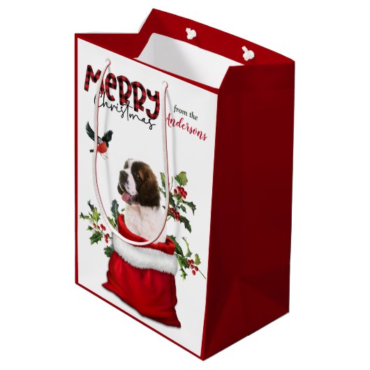 Sac Cadeau Moyen Noël Saint Bernard Puppy Chien (Dos Angle)