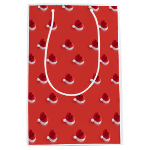 Sac Cadeau Moyen Noël santa claus casquette motif rouge