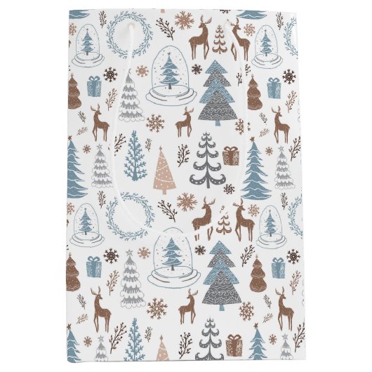 Sac Cadeau Moyen Noël scandinave bleu glace (Devant)