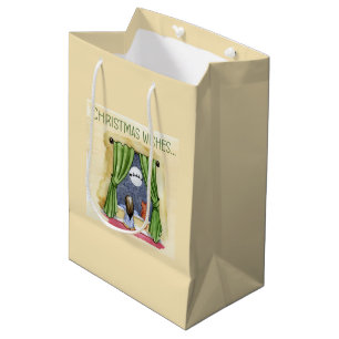 Sac Cadeau Moyen Noël Souhaite Mignonne Enfant & Kitty Chat Noël