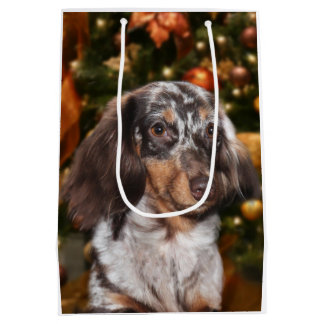 Sac Cadeau Moyen Noël tacheté de teckel