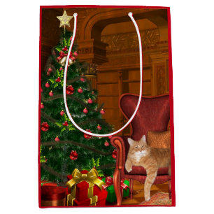Sac Cadeau Moyen Noël tigré orange