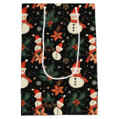 Sac Cadeau Moyen Noël Vacances d'hiver Motif floral Snowman (Dos)