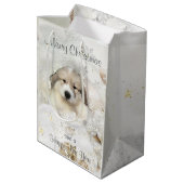 Sac Cadeau Moyen Noël Vacances Great Pyrenees Pup Aquarelle (Dos Angle)