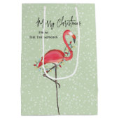 Sac Cadeau Moyen Noël Vacances Vert rose Flamant rose neige (Dos)