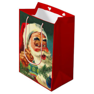 Sac Cadeau Moyen Noël vintage, joyeux Père Noël rétro des années 50