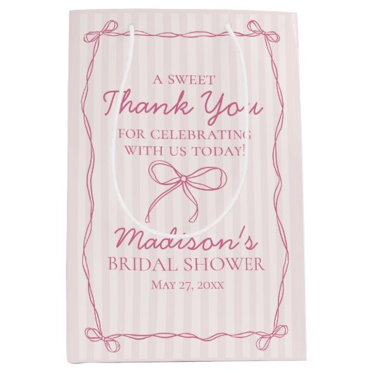 Sac Cadeau Moyen Nœud Coquette Rose Faveur de Mariage Pastel (Devant)