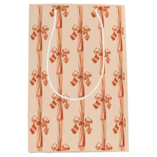 Sac Cadeau Moyen Nœud en ruban de satin faux aspect pêche élégant