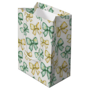 Sac Cadeau Moyen Nœuds de Coquette Jaunes et Verts pour Baby Shower