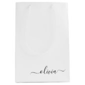 Sac Cadeau Moyen Noir Blanc moderne Script Girl Monogramme Nom (Devant)
