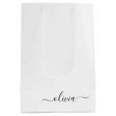 Sac Cadeau Moyen Noir Blanc moderne Script Girl Monogramme Nom (Dos)