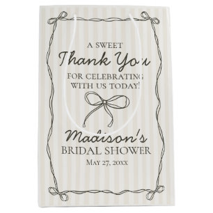 Sac Cadeau Moyen Noir Coquette Bow Beige Fête des mariées Favoriser