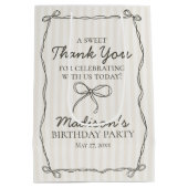 Sac Cadeau Moyen Noir Coquette Bow Beige rayé Anniversaire Favorise (Dos)