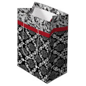 Sac Cadeau Moyen Noir et blanc 2 Damas motif (Devant Angle)