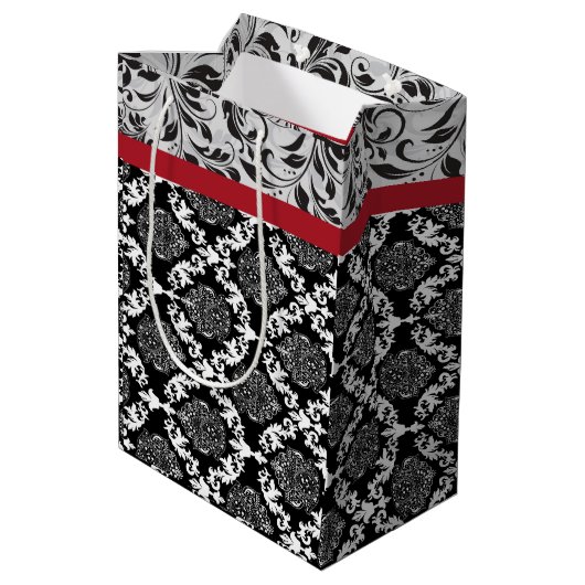 Sac Cadeau Moyen Noir et blanc 2 Damas motif (Dos Angle)