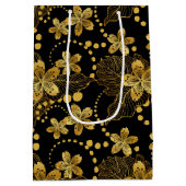 Sac Cadeau Moyen Noir et or feuilles tropicaux et fleurs motif (Dos)