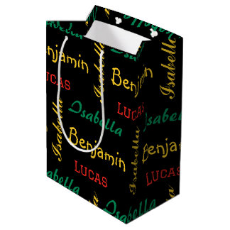 Sac Cadeau Moyen Noir moderne simple typographie unique nom personn