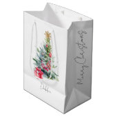 Sac Cadeau Moyen Nom Aquarelle Moderne Élégant Arbre de Noël (Devant Angle)