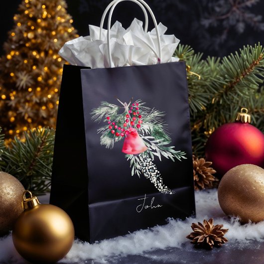 Sac Cadeau Moyen Nom Aquarelle Moderne Script Joyeux Noël