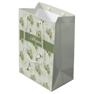 Sac Cadeau Moyen Nom Chic Wataercolor Sage Olives Intemporel