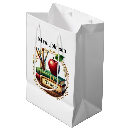 Sac Cadeau Moyen Nom d'ajout de l'enseignant (Devant Angle)