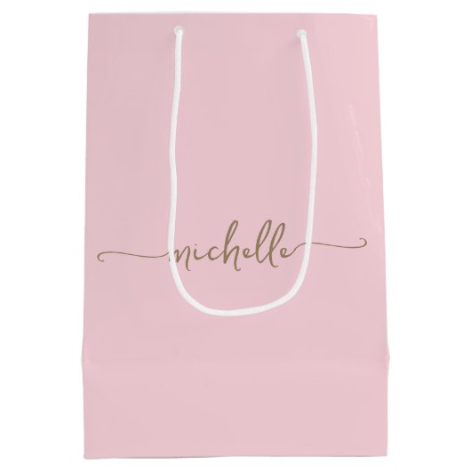 Sac Cadeau Moyen Nom de monogramme doré élégant écriture script ros (Dos)