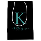 Sac Cadeau Moyen Nom de monogramme noir et Turquoise élégant (Devant)