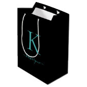 Sac Cadeau Moyen Nom de monogramme noir et Turquoise élégant (Dos Angle)