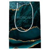 Sac Cadeau Moyen Nom DIY Teal, Agate dorée et noire (Devant)