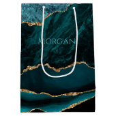 Sac Cadeau Moyen Nom DIY Teal, Agate dorée et noire (Dos)