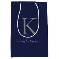 Nom du monogramme en argent bleu de la marine chic