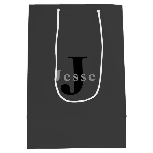 Sac Cadeau Moyen Nom et monogramme | Dark Gray (Dos)