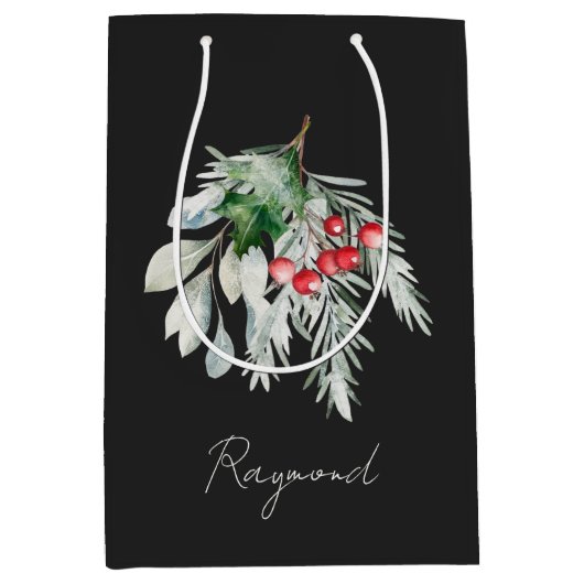 Sac Cadeau Moyen Nom moderne Aquarelle Script Joyeux Noël (Devant)