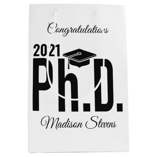Sac Cadeau Moyen Nom personnalisé & année Ph.D. (Devant)