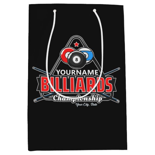 Sac Cadeau Moyen NOM Personnalisé Billard 8 Ball Pool Cue Rack (Devant)