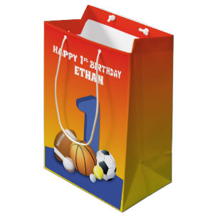 Sac Cadeau Moyen Nom personnalisé Garçon 1er anniversaire Balles